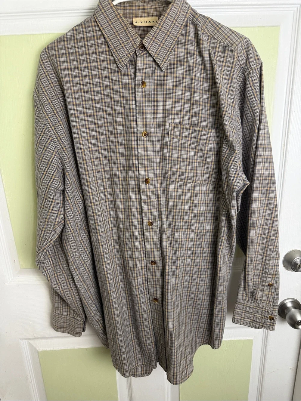J. Khaki Men's Blue and Tan Plaid Button-Up Shirt